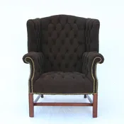 A Vintage Leather Tufted Wingback Chair by Drexel, Black Suede English Gentleman Lee Dowdy Antiques