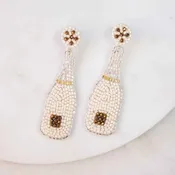 Champagne Bottle Beaded Earrings    Ivory/Gold   3.75"