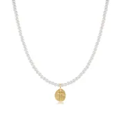 15" Choker Beaded - Classic Pearl 3mm - Inspire Small Gold Disc