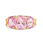10K Gold & Pink Topaz 3-Stone Ring - Size 7