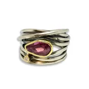 Gold, Silver, Tourmaline & Diamond Ring