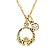 14kt Gold and Lab Diamonds Claddagh Necklace