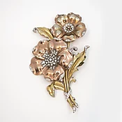 1940s Crown Trifari Alfred Philippe Rhinestone 2-Poppy Fur Clip Brooch — New Pagoda Specialty
