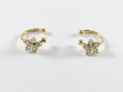 18K Gold Plated Copper CZ Pave Flower Floral Dainty Ear Cuffs (No Piercing!!) 8pcs