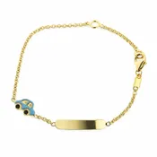 18 Karat Solid Yellow Gold Blue Enamel Car ID Bracelet