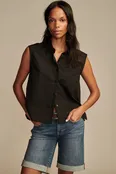 BUBBLE HEM SLEEVELESS BUTTON DOWN