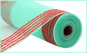 10.25"X10Yd Drift/Pp Wide Border Mesh  Mint Green/Red  RY8115W9