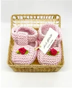 BOOTIES, PINK WITH ROSES.