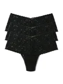 3 Pack Retro Lace Thong Black