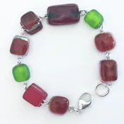 Fused Dichroic Glass Bracelet in Berry & Moss Green | Handmade Maine Jewelry — WindHorse Arts