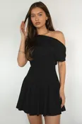 Asha Asymmetry Mini Dress (Black)