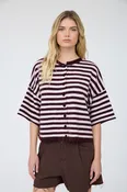 BP Stripe Raw Edge SS Button Cardigan