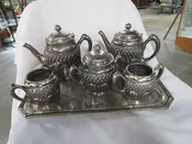 Mermod Jaccard & Co. Pineapple Silverplate Coffee and Tea Set with Tray
