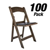 100 Pack Fruitwood WoodGrain Resin Folding Chairs with Black Cushions
