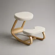 Chaise à genoux oscillante en bois et tissu bouclé beige clair, 72 × 47 × 68 cm