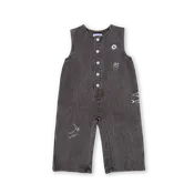 Cotton Washed Denim Fish Embroidery Jumpsuit - Ash