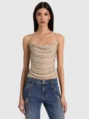 Alice + Olivia - Harmon Draped Crystal Cropped Tank - Almond/Clear Crystal