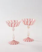 1950s Murano Pink & White Latticino Coupe Set of Two