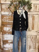 Black Flower Crochet Button-Front Cardigan