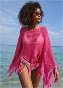 Fringe Crochet Cover-Up Top - Hot Pink