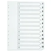 A4 White Polypropylene Multi-punched 1-12 Index Dividers for ring binders/lever arch