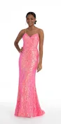 Abstract Sequin Lace Up Back Trumpet Dress