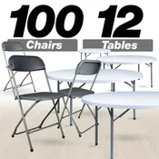 100 Pack Dark Gray Plastic Folding Chair and 12 60" (5 Foot) Round Plastic Folding Table