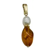 Amber and Pearl 14K Gold Filled Pendant | 1" Long | Yellow, White | 1 Pendant |