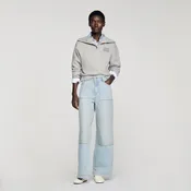 Faded straight crystal patch jeans