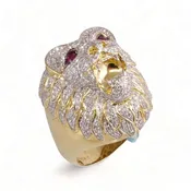 10k Gold Diamond Lion Head Ring for Men