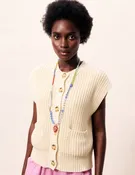 Cream Sleeveless Cardigan Sweater