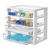 Slick Clear Desktop Organizer With Four Tier Pull Out Drawers And Built In Dividers Keep Your Boss Level Workspace Clean And Ready To Grind For Any Office Supplies Or Stationery Storage Setup