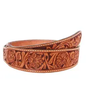 B032B - Natural Leather Floral Tooled Belt