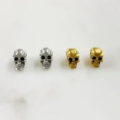 10mmx5mm Pewter Small Skull Head Bead Horizontal Hole Pendant Halloween (2pc)