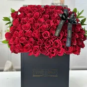 Geraldine Grand Red Rose Square Box | Fleurette D’Amour Katy, TX