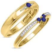 Abilia 1/4 Carat T.W. Sapphire and Diamond Matching Wedding Band Set 10K Yellow Gold