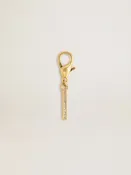 Charm aus goldfarbenem Messing in Form des Buchstabens I mit Glassteinchen