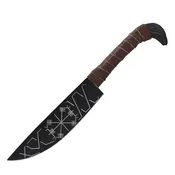 10" Black Coated Steel Blade Hunting Knife Leather Wrapped Handle With Sheath