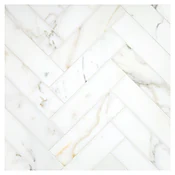 1-1/2" x 6" Herringbone Harmony | Calacatta Gold - Honed | Marble Mosaic Tile