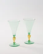 1950s Venetian Green & Gold Wine Glass Set