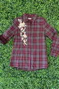 Plaid Button Up Embroidery Top