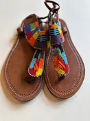 African Beaded Leather Sandals:  EU 43 ( US 12  ) Bright, Bold Patterns