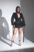 Athena Black Sequin Cutout Drape Mini Dress