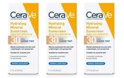 BL Cerave Sunscreen Hydrating Mineral Spf 30 Sheer Face Tint 1.7oz - Pack of 3