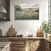 Framed Canvas Wall Art Vintage Decor, Landscape - Green / Ivory