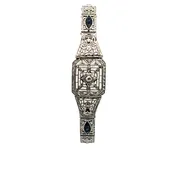 Art Deco, 10K white gold, and Lab Grown sapphire filigree link bracelet