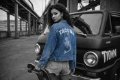 Lee Vintage Womens Denim Blue Jean Trucker Jacket with Tacoma Mermaid  / Size Large — T-Town Apparel