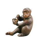 A Japanese Carved and Painted Monkey