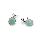 10mm larimar sterling silver pineapple studs earrings