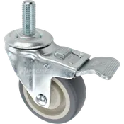 3-1/2" x 1-1/4" Grey Polyurethane Wheel Swivel Caster w/ Total Lock Brake, 3/4"-10 x 1-3/4" Threaded Stem - 300 lbs Capacity
